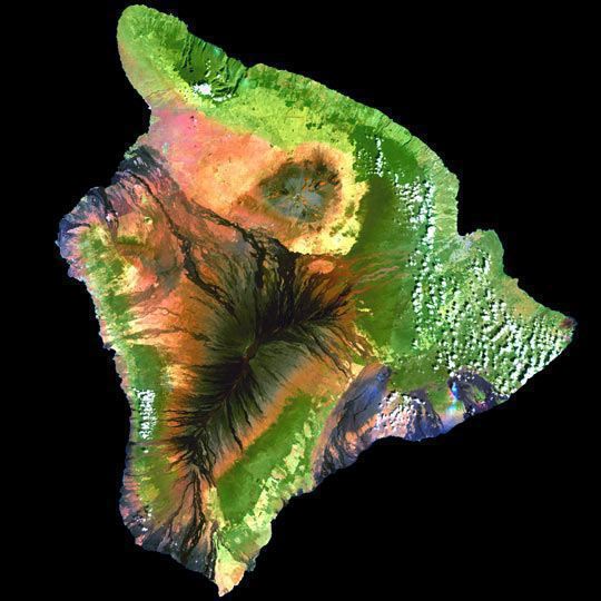 An landsat mosaic photo of the Big Island
